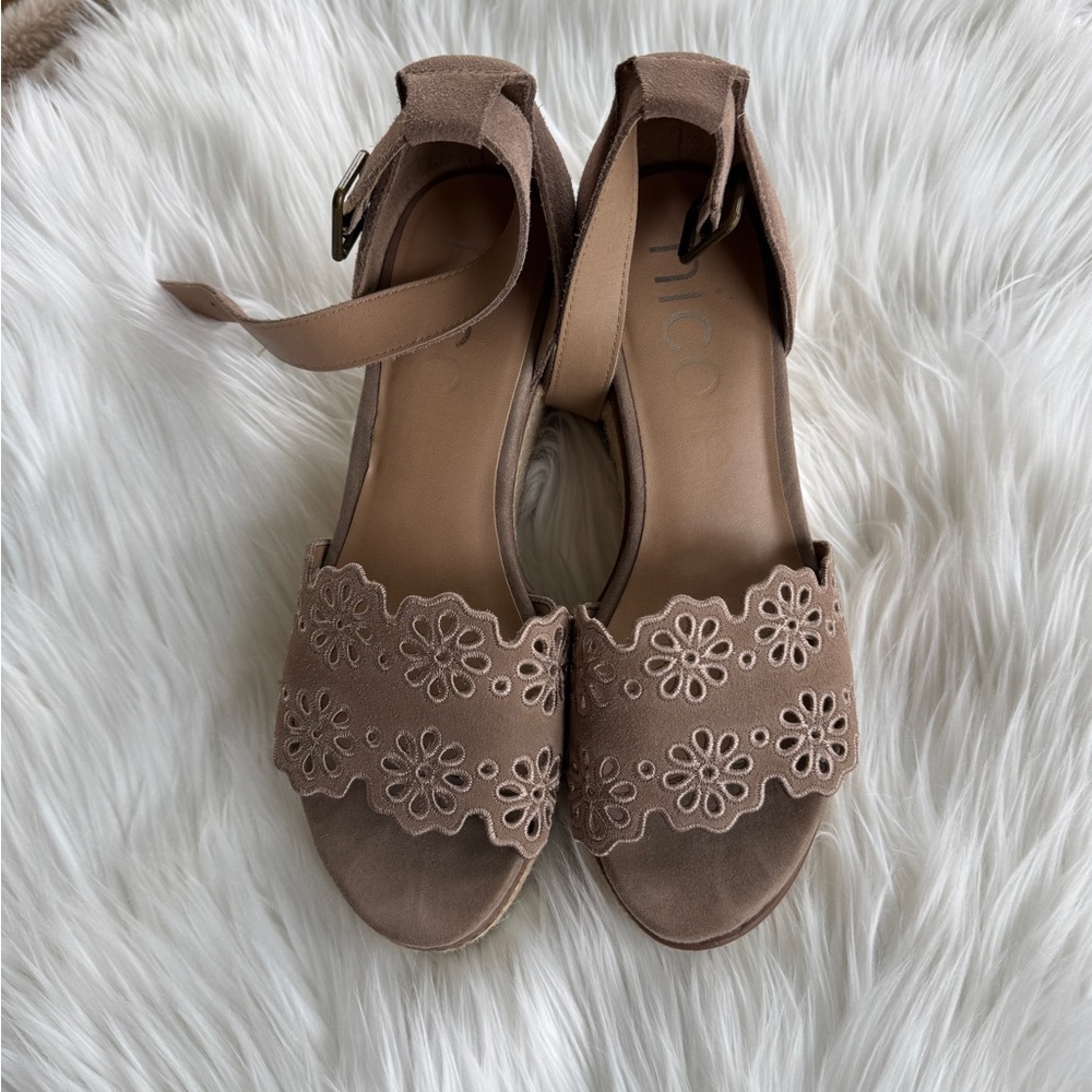 Nicole “Nice” Espadrille Eyelet Beige Wedge Sandals